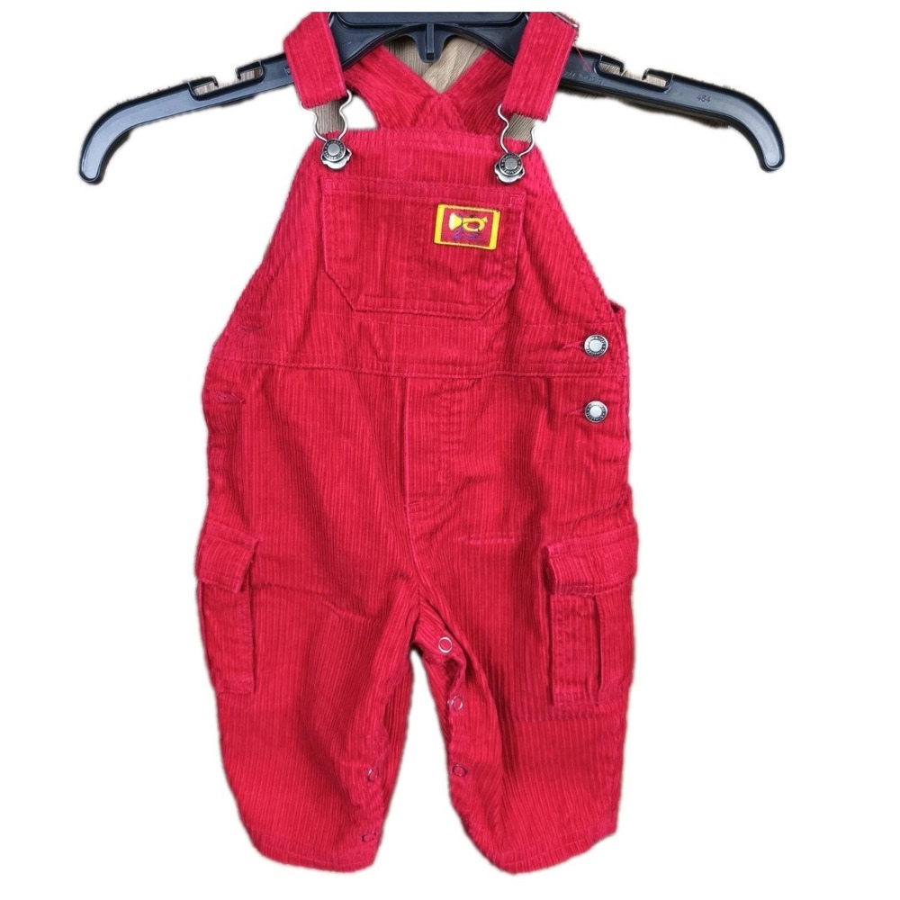Vintage Gymboree Infant Red Corduroy Overalls 6-12 Months Cargo Snap Crotch